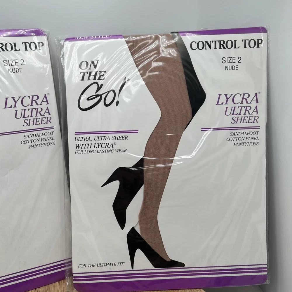 2 Pairs On the Go! Lycra Ultra Sheer Control Top Pantyhose Nude‎ Size 2 New